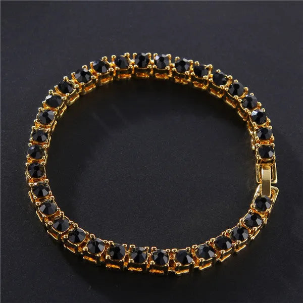 Men's geometric link chain bracelet with a single row of sparkling zirconia rhinestones in five colour options.