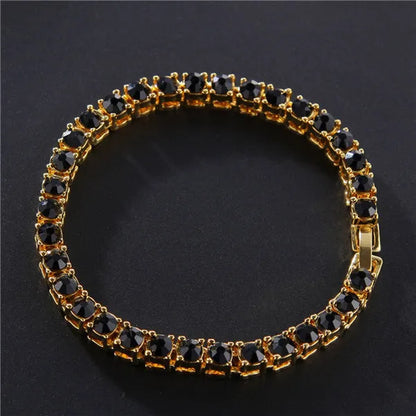 Men's geometric link chain bracelet with a single row of sparkling zirconia rhinestones in five colour options.