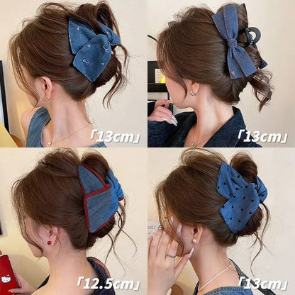 Handmade fabric bow hair grip with triangle grip design and plastic hairpin