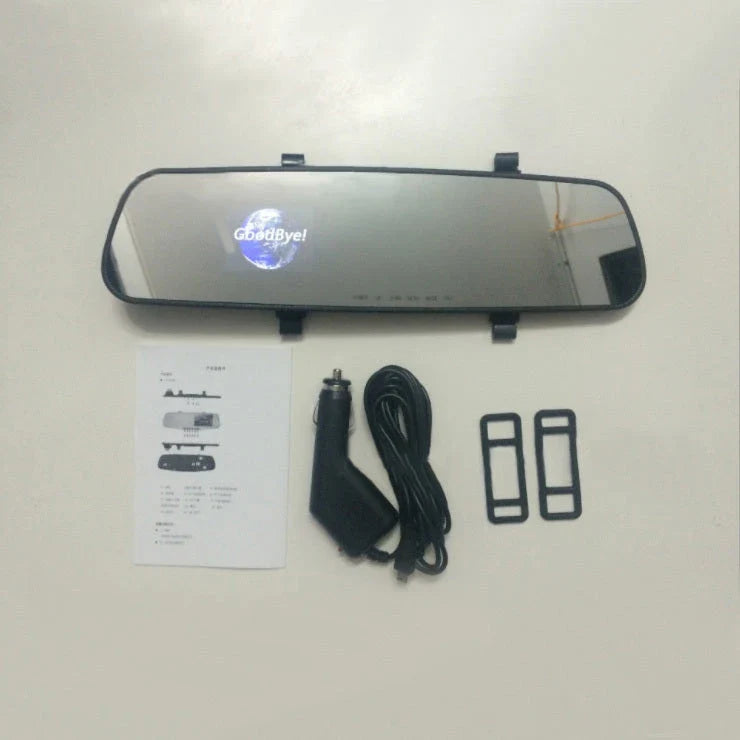 HD 1080P rearview mirror driving recorder with motion detection, rear-view mirror design, and wide-angle lens for enhanced road safety and clear video recording
