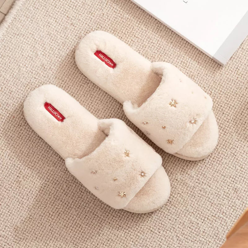 Plush Fish Mouth Christmas Slippers for women in festive colors