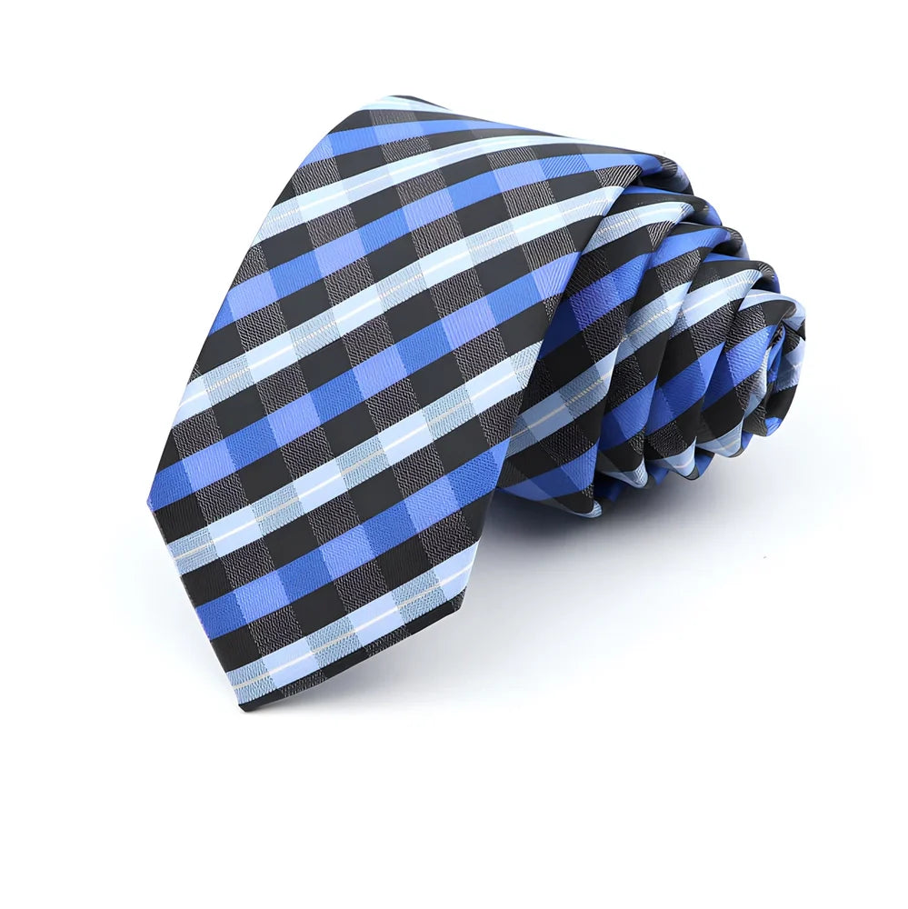 Men's 6cm skinny plaid polyester tie, 145cm length, in various patterns for casual professional look