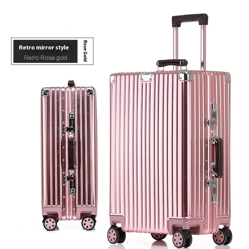 Aluminum frame 20 inch suitcase with universal wheels, box lock and retro frosted finish