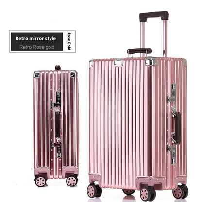 Aluminum frame 20 inch suitcase with universal wheels, box lock and retro frosted finish