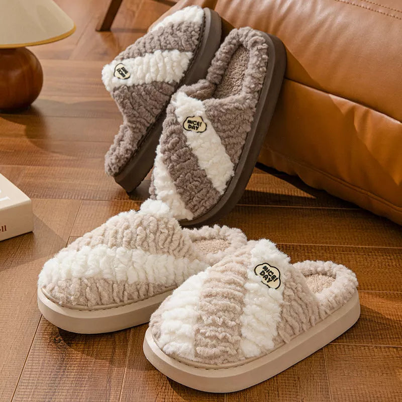 Non-slip couple house slippers with EVA sole for winter warmth in multiple colors