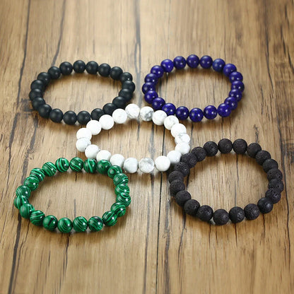 Natural Black Lava Rock and White Stone Stretch Bracelet with anti-fatigue benefits