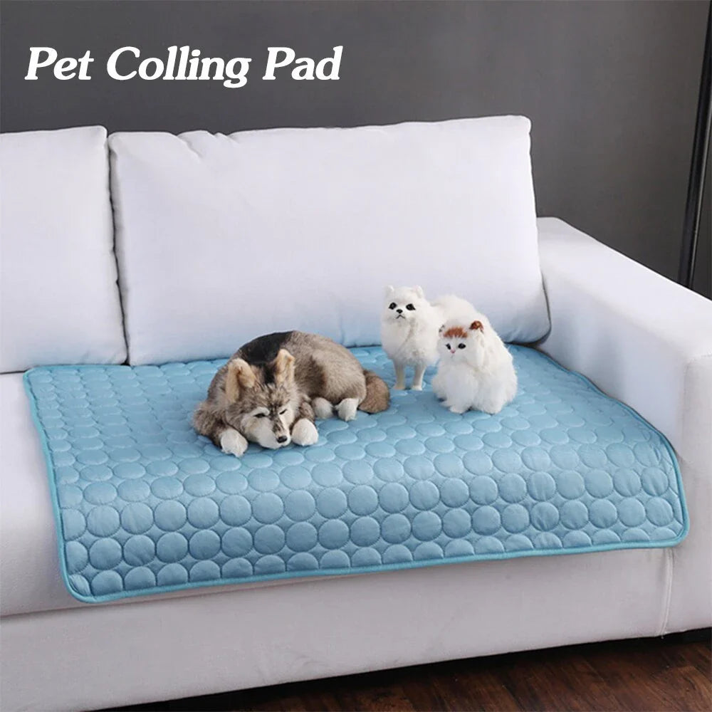 Cooling pet pad for dogs and cats made with heat-resistant fibers for instant cooling relief during summer