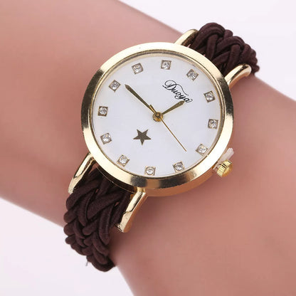 Multicolor woven ladies watch with quartz movement and durable fabric strap