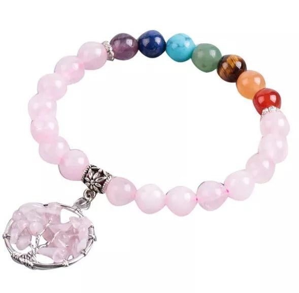 Crystal beaded bracelet with seven chakras or powder crystal options, 8mm beads, 18.8 cm length