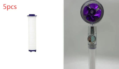 High-performance water-saving shower head with 360-degree rotation and fan feature, offering a luxurious shower experience