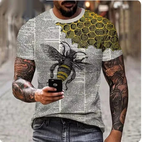 Men's black t-shirt with a fierce lion face 3D graphic print on the front.