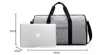 Cylinder travel bag in black with 36-55L capacity, Oxford cloth waterproof construction
