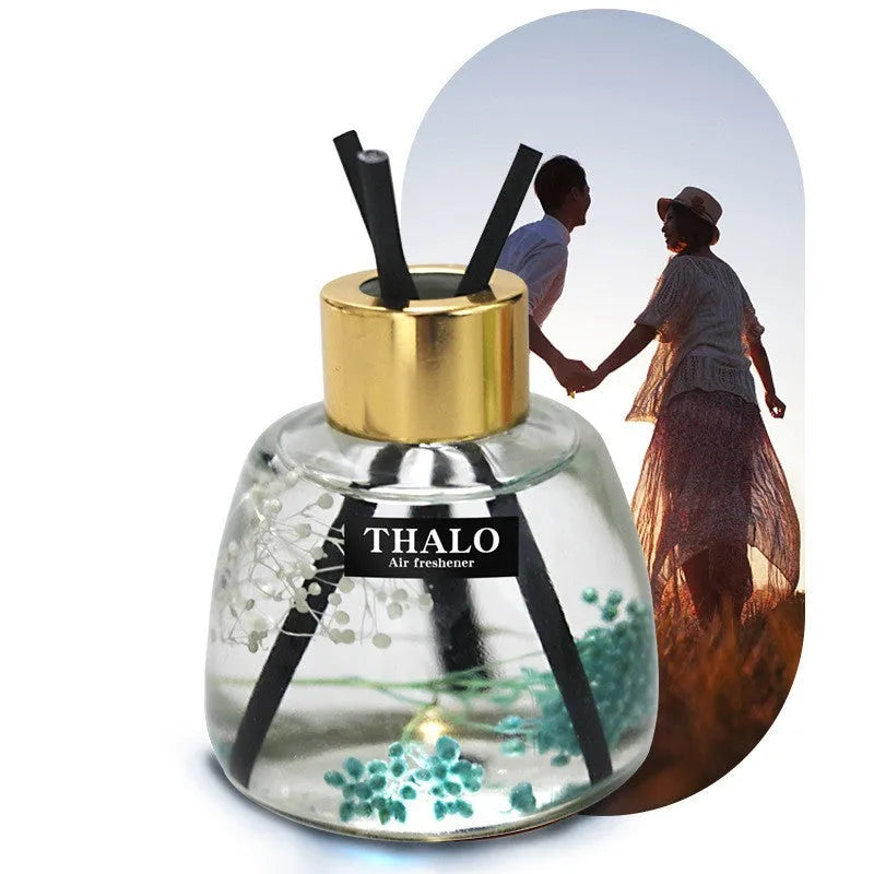 Glass car perfume ornament bottle with loose incense in six scent options for vehicle decoration