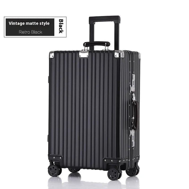 Aluminum frame 20 inch suitcase with universal wheels, box lock and retro frosted finish