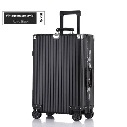 Aluminum frame 20 inch suitcase with universal wheels, box lock and retro frosted finish