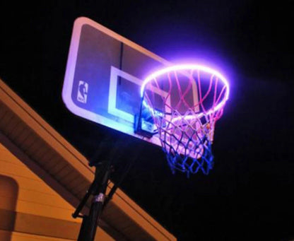Induction Color Changing Basketball Frame Light attached to rim, illuminating at night