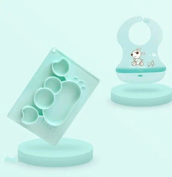 Green silicone baby bowl with suction base and crab cartoon design, 28cm diameter