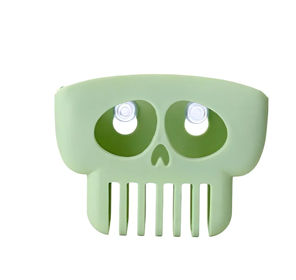 Halloween plastic drain rack in gray holding sponge, dish cloth and soap, 25cm long with punch holes for drainage