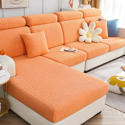 Elastic sofa cover with plant flower pattern on combination sofa in lake blue colour