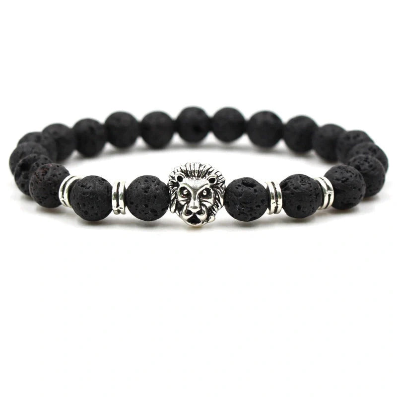 Carved stone bracelet featuring a powerful lion design, meant to enhance confidence and style.