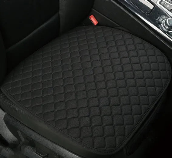 Flax linen car seat cover protector in beige, black, red and brown, with cushion and five-seat style options.