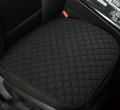 Flax linen car seat cover protector in beige, black, red and brown, with cushion and five-seat style options.
