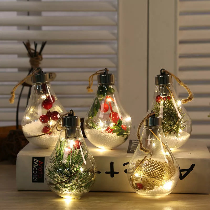 Transparent Christmas bulb ornament with bright colors, 7x7x11cm