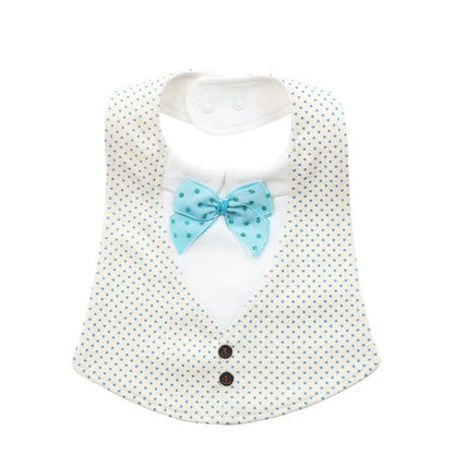 Adjustable baby bow tie bib in four-layer waterproof design, free size, shown in a choice of colour prints
