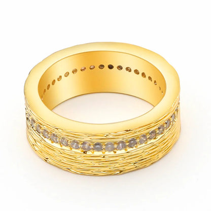 Women's gold geometry ring with angular design and zircon accents on copper base