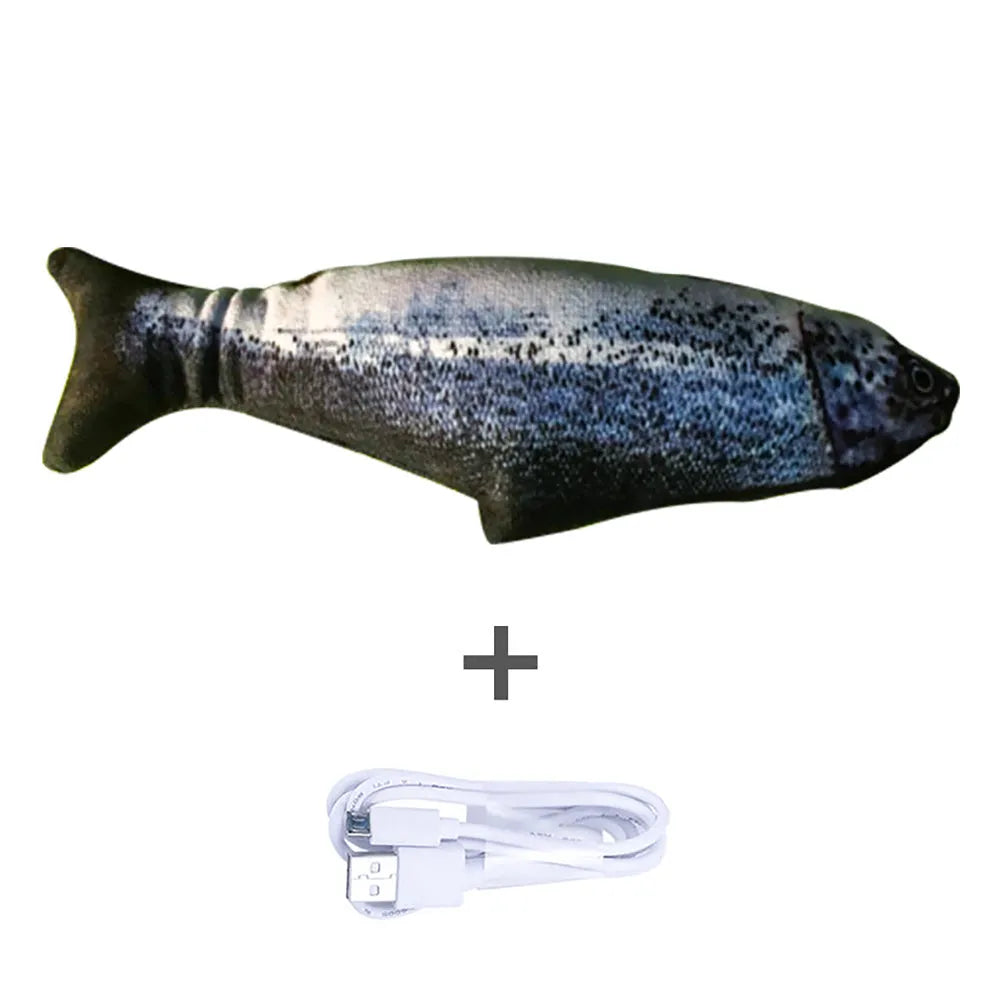 Electronic jumping fish cat toy 30cm length USB rechargeable multicolour PP material