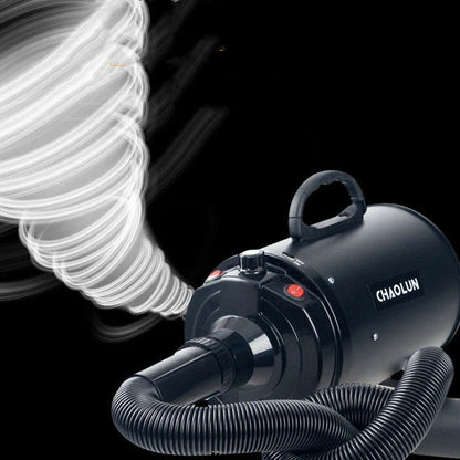High-powered pet hair dryer with adjustable speed and temperature settings for quick and quiet drying of large dogs and cats