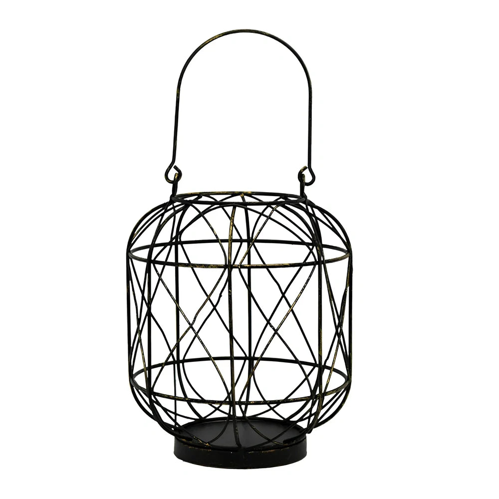 Geometric European style iron candlestick holder in gold or black, 20-21cm tall with baked paint finish