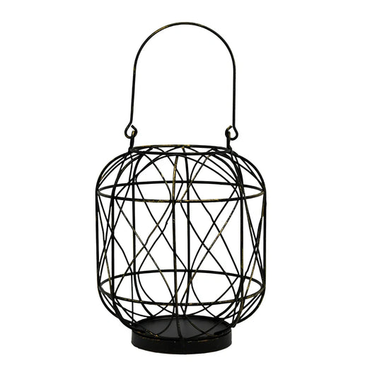 Geometric European style iron candlestick holder in gold or black, 20-21cm tall with baked paint finish