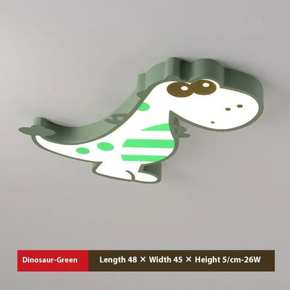 Cartoon dinosaur children's bedroom ceiling light with pink or green shade and aluminium body