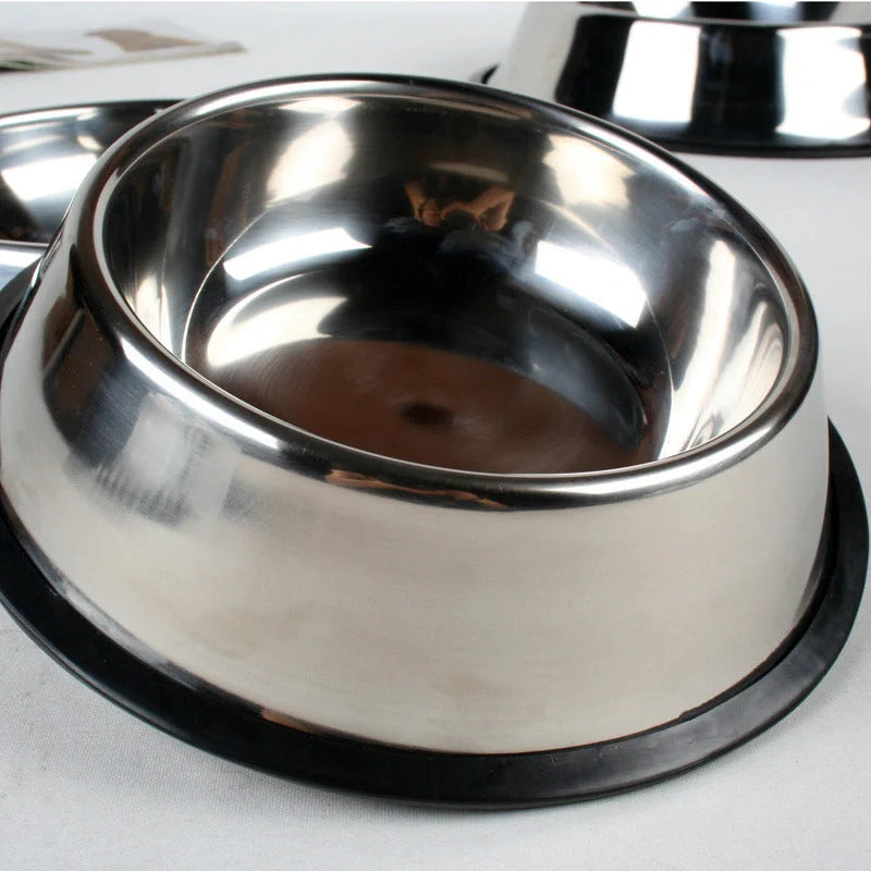 Stainless steel pet bowls with non-slip base, available in multiple sizes for all pets