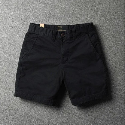 Men's cotton loose shorts with straight-leg cut and zipper fly in multiple colour options