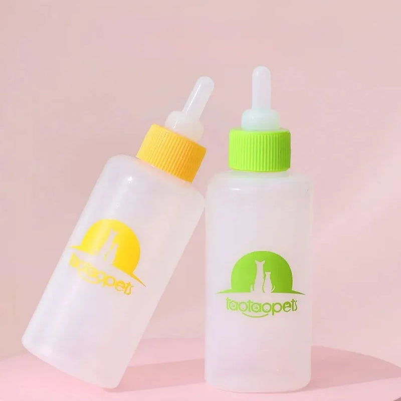 Pet milk bottle feeder for small dogs cats kittens puppies newborn animals, 4-piece set with cleaning brush, plastic and silicone construction, 10cm length, available in blue green pink yellow colours, pet feeding accessories for mascotas products