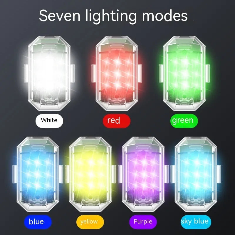 5W remote control strobe light set with four flashing lamps, ABS housing, and charging cable for vehicle modification.