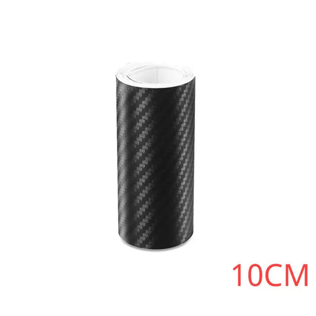 Black PET car door threshold sticker roll in 3D carbon fibre style, 3cm to 10cm wide and 1m to 5m long.