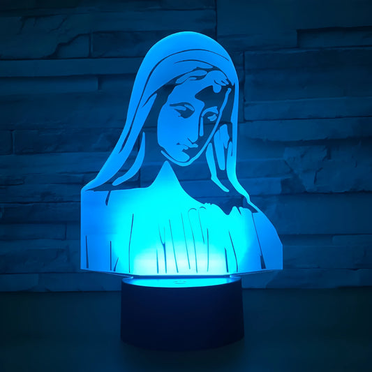 3D LED night light with laser-engraved acrylic plate showing stereoscopic dual ring pattern in colourful illumination