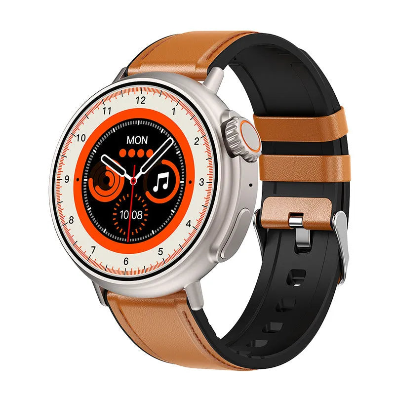 K9 smart watch with circular screen and silicone strap showing interface with health metrics