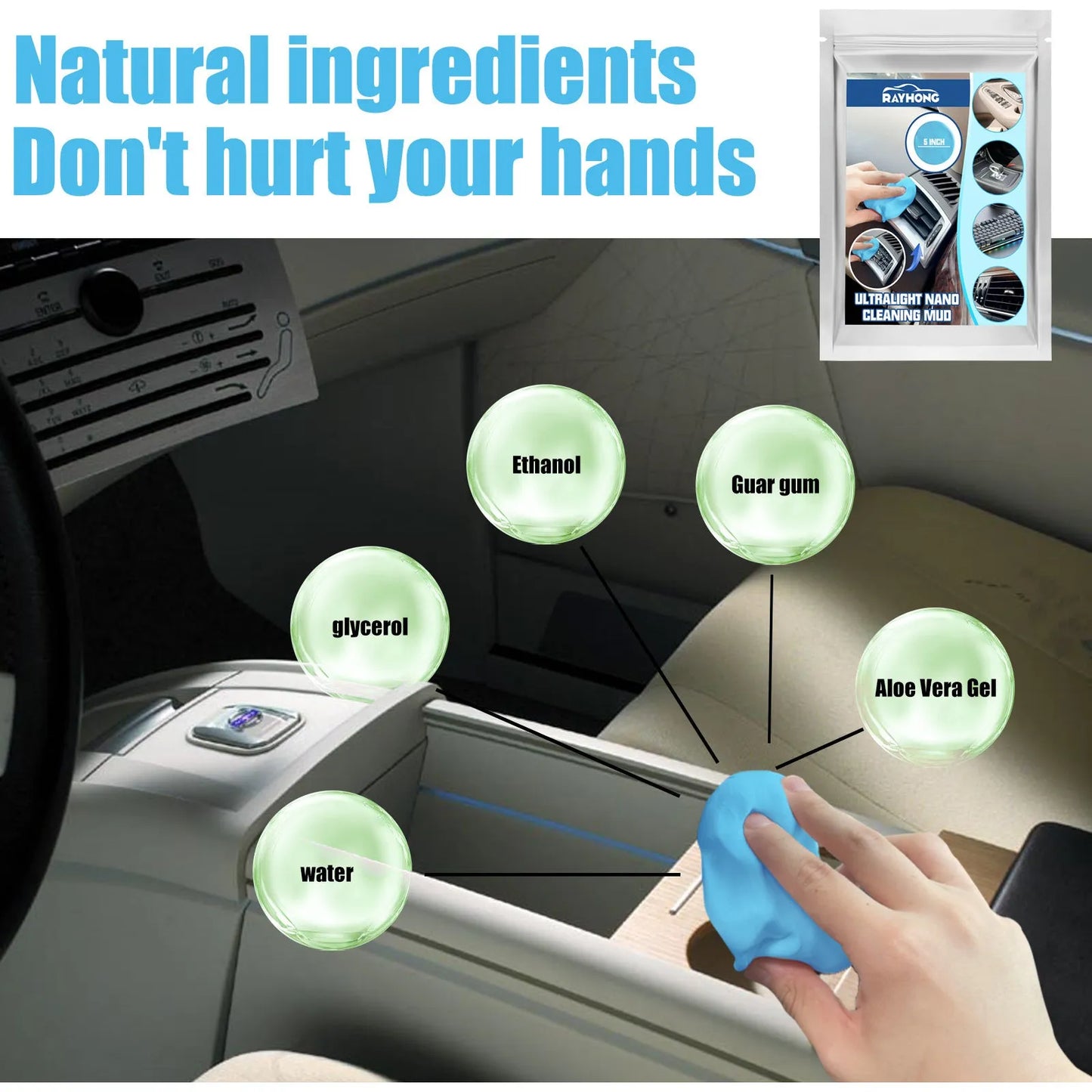20g reusable car interior gap cleaning mud for dust removal from vents and electronics, 15cm by 10cm size
