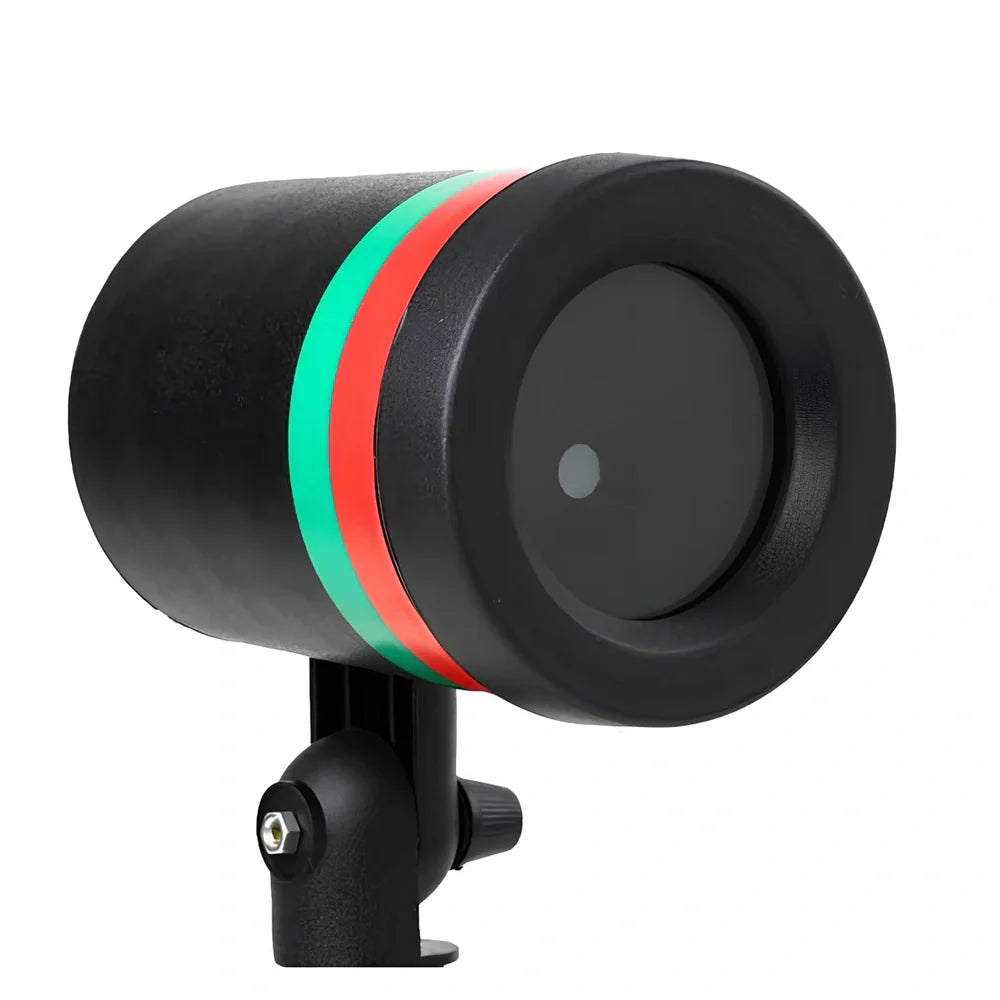 Black Christmas projection light with starry laser pattern on brick wall, 13.5cm unit with 29cm handle