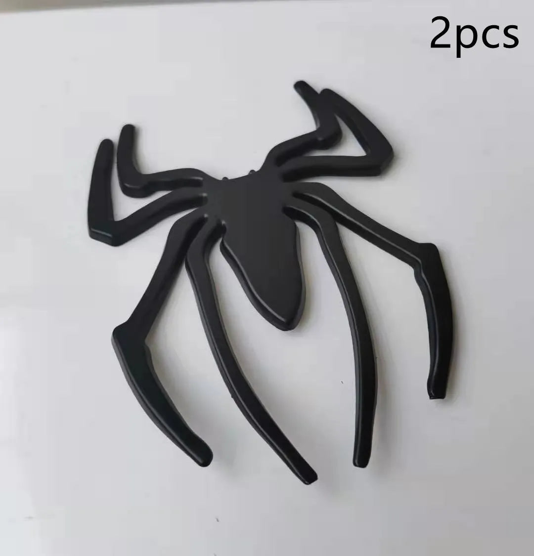 Three-dimensional metal spider bumper sticker in zinc alloy measuring 7cm by 5cm
