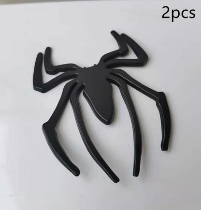 Three-dimensional metal spider bumper sticker in zinc alloy measuring 7cm by 5cm