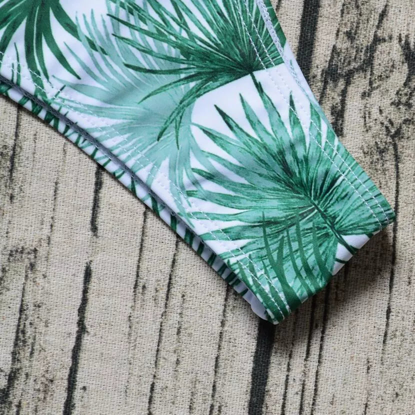 Women's push-up micro bikini set in summer colors, showing front and back views