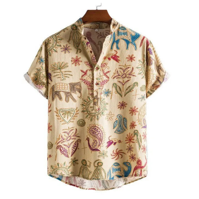Men's plus size cardigan with 3D digital printing pattern, showing four-sided elastic fabric stretch