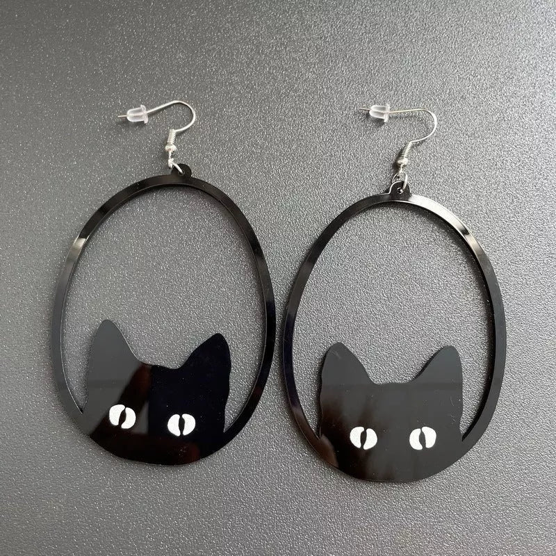 Black acrylic dangle earrings featuring unique animal and zodiac designs, lightweight and stylish.