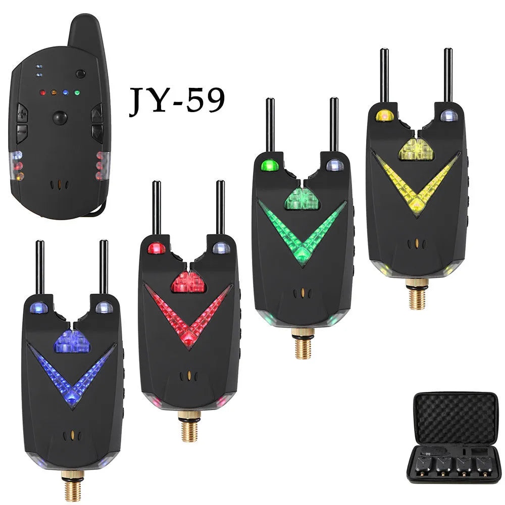 Wireless fishing electronic alarm with ABS plastic housing and remote receiver.