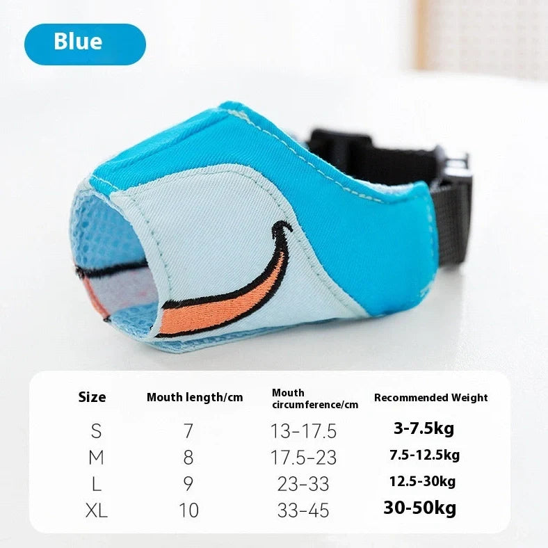 Canvas dog muzzle in Bondi blue shark colour showing adjustable design for bite prevention
